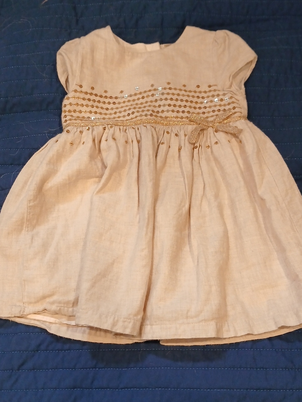 Baby B'gosh Girls Cream Party Dress with Gold Sequin Trim